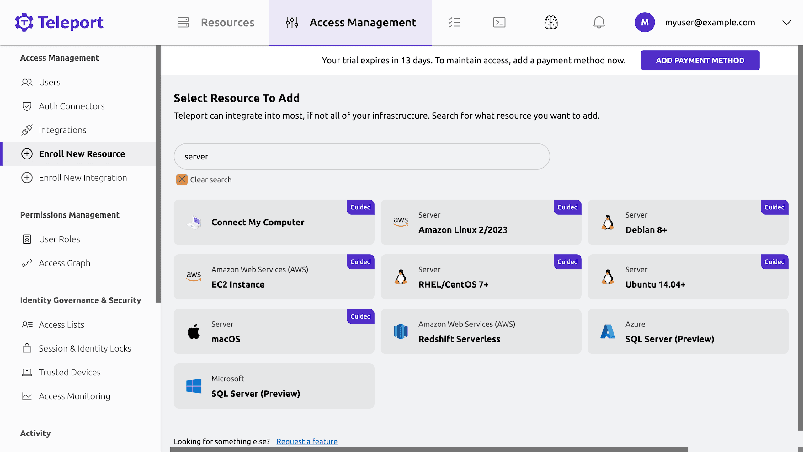 Select resource type